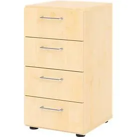 Schubladenschrank Breno, 4 Schübe, Metallgriffe, B 400 x T 420 x H 748 mm, Ahorn/Ahorn