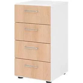 Schubladenschrank Breno, 4 Schübe, Metallgriffe, B 400 x T 420 x H 748 mm, weiss/Eiche