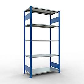 Schulte Lagertechnik Fachbodenregal MULTIplus150, Steck-Grundregal, B 1000 x T 500 x H 2000 mm, 5 Ebenen, bis 1300 kg, enzianblau/verzinkt