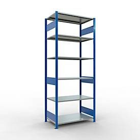 Schulte Lagertechnik Fachbodenregal MULTIplus150, Steck-Grundregal, B 1000 x T 600 x H 2500 mm, 6 Ebenen, bis 1400 kg, enzianblau/verzinkt