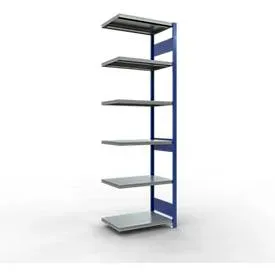 Schulte Lagertechnik Fachbodenregal-Stecksystem MULTIplus 250, Anbauregal, Längenriegel, 2500x750x500 mm, 6 Böden, enzianblau/verzinkt