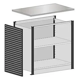Schulte Lagertechnik Startmodul für erweiterbares Thekensystem MULTIplus, 2 Modulrahmen/1 Abschlussblende, mit Arbeitsplatte, Breite Aufsatz 1056 mm