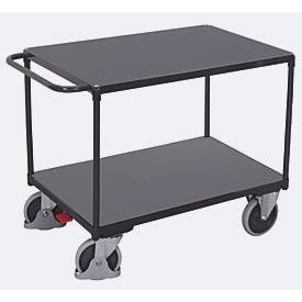 Schwerer Tischwagen, Stahl/MDF-Platte, Anthrazitgrau/Dunkelgrau, 2 Etagen, L 850 x B 500 mm, TPE-Rollen mit EasySTOP, bis 400 kg