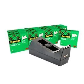Scotch? Schreibtisch-Klebebandabroller C38 , Schwarz + Scotch® Magic? Unsichtbares Klebeband, 19 mm x 33 m, inkl. 12 Rollen