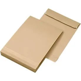 Seitenfaltentaschen, 40 mm, haftklebend, DIN C4, 130 g/m², 100 Stück, natronbraun