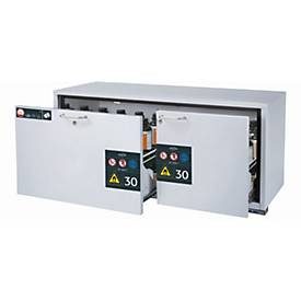 Sicherheits-Unterbauschrank Typ 30 asecos UB-S-30, 2 Schubladen, Front Lichtgrau, B 1402 x T 574 x H 600 mm