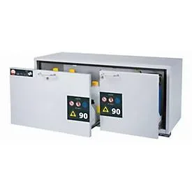 Sicherheits-Unterbauschrank Typ 90 asecos UB-S-90, 2 Schubladen, Front Lichtgrau, B 1402 x T 502 x H 600 mm