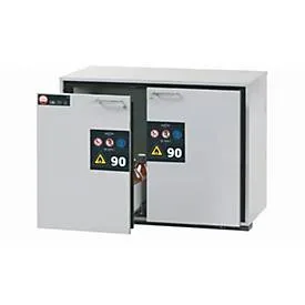 Sicherheits-Unterbauschrank Typ 90 asecos UB-S-90, 2 Schubladen, Front Lichtgrau, B 1102 x T 600 x H 800 mm