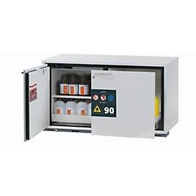 Sicherheits-Unterbauschrank Typ 90 asecos UB-ST-90, 1 Schublade, 1 Flügeltür, Anschlag links, Front Lichtgrau, B 1102 x T 502 x H 600 mm