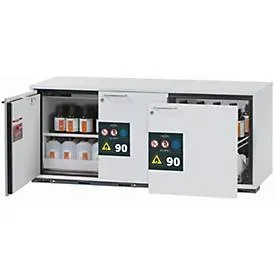 Sicherheits-Unterbauschrank Typ 90 asecos UB-ST-90, 1 Schublade, 2 Flügeltüren, Front Lichtgrau, B 1402 x T 574 x H 600 mm