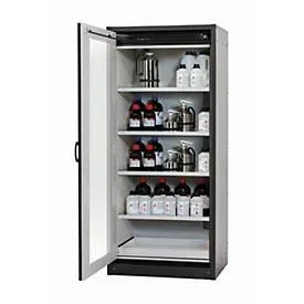 Sicherheitsschrank Typ 30 asecos Q-DISPLAY-30, Flügeltür mit Glasausschnitt, Anschlag links, Front Sicherheitsgelb, B 864 x T 620 x H 1947 mm