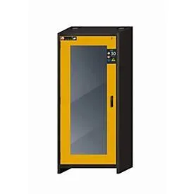 Sicherheitsschrank Typ 30 asecos Q-DISPLAY-30, Flügeltür mit Glasausschnitt, Anschlag links, Front Sicherheitsgelb, B 864 x T 620 x H 1947 mm