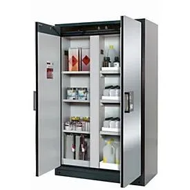 Sicherheitsschrank Typ 90 asecos Q-CLASSIC-90, Flügeltüren, Front asecos Silber, B 1193 x T 615 x H 1953 mm