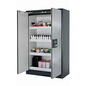 Sicherheitsschrank Typ 90 asecos Q-CLASSIC-90, Flügeltüren, Front asecos Silber, B 1193 x T 615 x H 1953 mm