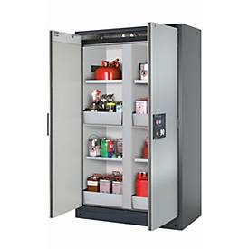 Sicherheitsschrank Typ 90 asecos Q-CLASSIC-90, Flügeltüren, Front asecos Silber, B 1193 x T 615 x H 1953 mm