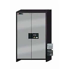 Sicherheitsschrank Typ 90 asecos Q-CLASSIC-90, Flügeltüren, Front asecos Silber, B 1193 x T 615 x H 1953 mm