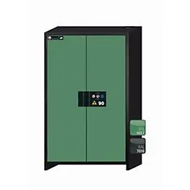 Sicherheitsschrank Typ 90 asecos Q-CLASSIC-90, Flügeltüren, Front Resedagrün, B 1193 x T 615 x H 1953 mm