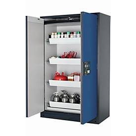 Sicherheitsschrank Typ 90 asecos Q-PEGASUS-90, Flügeltüren mit Schliess-Automatik, Einhandbedienung, Front Enzianblau, B 1193 x T 615 x H 1953 mm