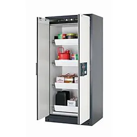 Sicherheitsschrank Typ 90 asecos Q-PEGASUS-90, Flügeltüren mit Schliess-Automatik, Einhandbedienung, Front Reinweiss, B 893 x T 615 x H 1953 mm