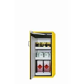 Sicherheitsschrank Typ 90 asecos S-CLASSIC-90, Flügeltür mit Türfeststellanlage, Anschlag links, Front Sicherheitsgelb, B 596 x T 616 x H 1298 mm