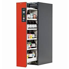 Sicherheitsschrank Typ 90 asecos V-MOVE-90, Vertikalauszug mit Schliess-Automatik, Front Verkehrsrot, B 449 x T 860 x H 1966 mm