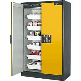 Sicherheitsschrank Typ 90, B 1200 mm, 6 Auszüge, sicherheitsgelb