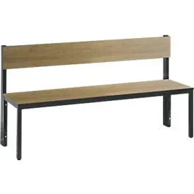 Sitzbank Basic Plus, 1-seitig, Rückenlehne, ohne Schuhrost, 4-Fussgestell schwarzgrau RAL 7021, B 1500 mm, Dekor Eiche Ser.
