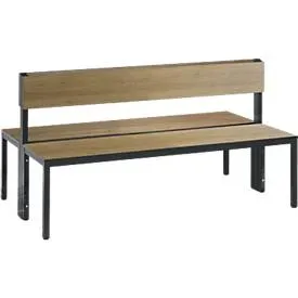 Sitzbank Basic Plus, 2-seitig, Rückenlehne, ohne Schuhrost, 4-Fussgestell schwarzgrau RAL 7021, B 1500 mm, Dekor silbergrau