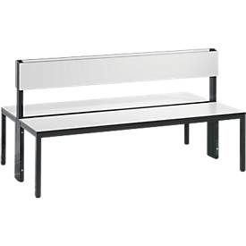 Sitzbank Basic Plus, 2-seitig, Rückenlehne, ohne Schuhrost, 4-Fussgestell schwarzgrau RAL 7021, B 1500 mm, Dekor weiss