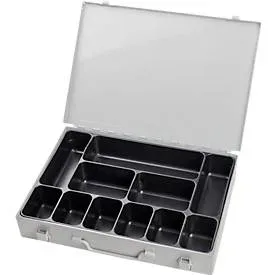Sortimentskoffer ADB, leer, 11-fache Einteilung, abschliessbar, mit Griff, B 330 x T 230 x H 50 mm, Stahl & ABS-Kunststoff, lichtgrau RAL 7035