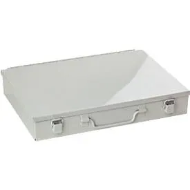 Sortimentskoffer ADB, leer, 18-fache Einteilung, abschliessbar, mit Griff, B 330 x T 230 x H 50 mm, Stahl & ABS-Kunststoff, lichtgrau RAL 7035