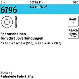 Spannscheibe DIN 6796 8x 18x 2 1.4310/A 2 500 Stüc k