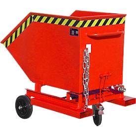 Bauer® Späne-Kippbehälter, ebenerdige Entlademöglichkeit, lackiert, Volumen 0,4 m³, mit Einfahrtaschen, RAL 3000 feuerrot