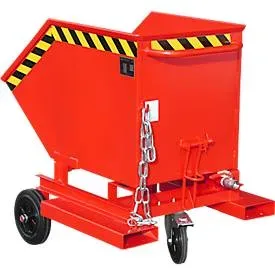 Bauer® Späne-Kippbehälter, ebenerdige Entlademöglichkeit, lackiert, Volumen 0,25 m³, mit Einfahrtaschen, RAL 3000 feuerrot