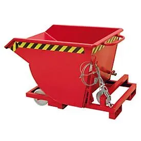 Bauer® Späne-Kippbehälter mit Abrollmechanik und Rollensatz, niedrige Bauhöhe, mit Einfahrtaschen, lackiert, Volumen 0,3 m³, RAL 3000 feuerrot