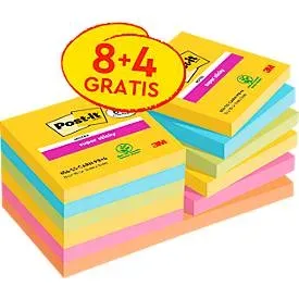 Post-it Carnival Collection Super Sticky Haftnotizen Quadratisch 76 x 76 mm Blanko Farbig assortiert 654-SSCARN-P8+4 90 Blatt Vorteilspack 8 + 4 Gratis