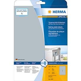 HERMA Typenschild-Etik. 210x297mm 4593 silber,PP matt 10 Stk./10 Bl.