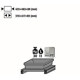 Tablarauszug Abz für asecos Chemikalienschränke der CS Serie, Stahlblech/Polypropylen, lichtgrau, B 435 x T 482 x H 94 mm, 11 l, bis 30 kg