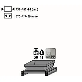 Tablarauszug für asecos Chemikalienschränke der CS und CX Serie, Stahlblech/Polypropylen, lichtgrau, B 435 x T 482 x H 94 mm, 11 l, bis 30 kg