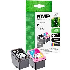 KMP Kompatibel HP 62 Tintenpatrone N9J71AE Schwarz, Cyan, Magenta, Gelb Multipack 2 Stück
