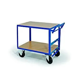 Tischwagen, 2 Ladeflächen, Totmannbremse, Tragkraft 500 kg, 1200 x 800 mm