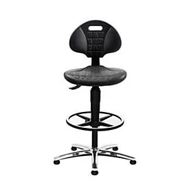 Topstar Arbeitsdrehstuhl TEC 25, ohne Armlehnen, Permanentkontaktmechanik, Muldensitz, Gleiter und Fussring, PU-Schaum/Stahl-Fusskreuz, schwarz/chrom