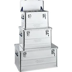 Transportbox Alutec CLASSIC, 3er-Set mit 1 x 33 l, 1 x 53 l & 1 x 93 l, Zylinderschlösser, Aluminium, silber