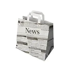 Tragetaschen Papstar Newsprint, bis 5 kg, mit Tragegriff, L 250 x B 260 x H 170 mm, Kraftpapier, grau-schwarz, 50 Stück