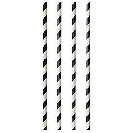 Trinkhalme Papstar Stripes, Einweg, L 290 x Ø 6 mm, aus FSC®-zertifiziertem Papier, schwarz-weiss, 100 Stück