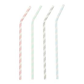 Trinkhalme Papstar Stripes, Einweg, L 220 x Ø 6 mm, flexibel bieg- & knickbar, aus FSC®-zertifiziertem Papier, farbsortiert, 100 Stück
