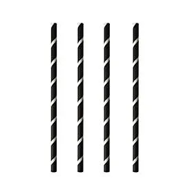 Trinkhalme Papstar Stripes, für Shakes, Einweg, L 200 x Ø 8 mm, aus FSC®-zertifiziertem Papier, schwarz-weiss, 100 Stück