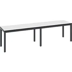 Umkleidebank Basic Plus, für Feuchträume, ohne Rückenlehne, 6-Fussgestell schwarzgrau RAL 7021, ohne Schuhrost, B 1500 mm, Dekor weiss