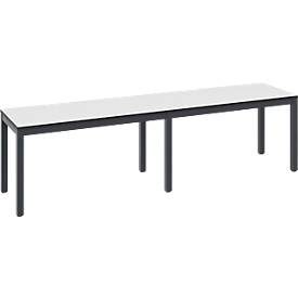 Umkleidebank Basic Plus, für Feuchträume, ohne Rückenlehne, 6-Fussgestell schwarzgrau RAL 7021, ohne Schuhrost, B 1500 mm, Dekor weiss