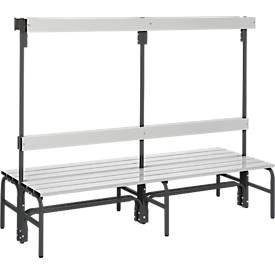 Umkleidebank, Edelstahlrohr/Alu, doppelt mit Garderobenteil, L 2000 mm, anthrazit